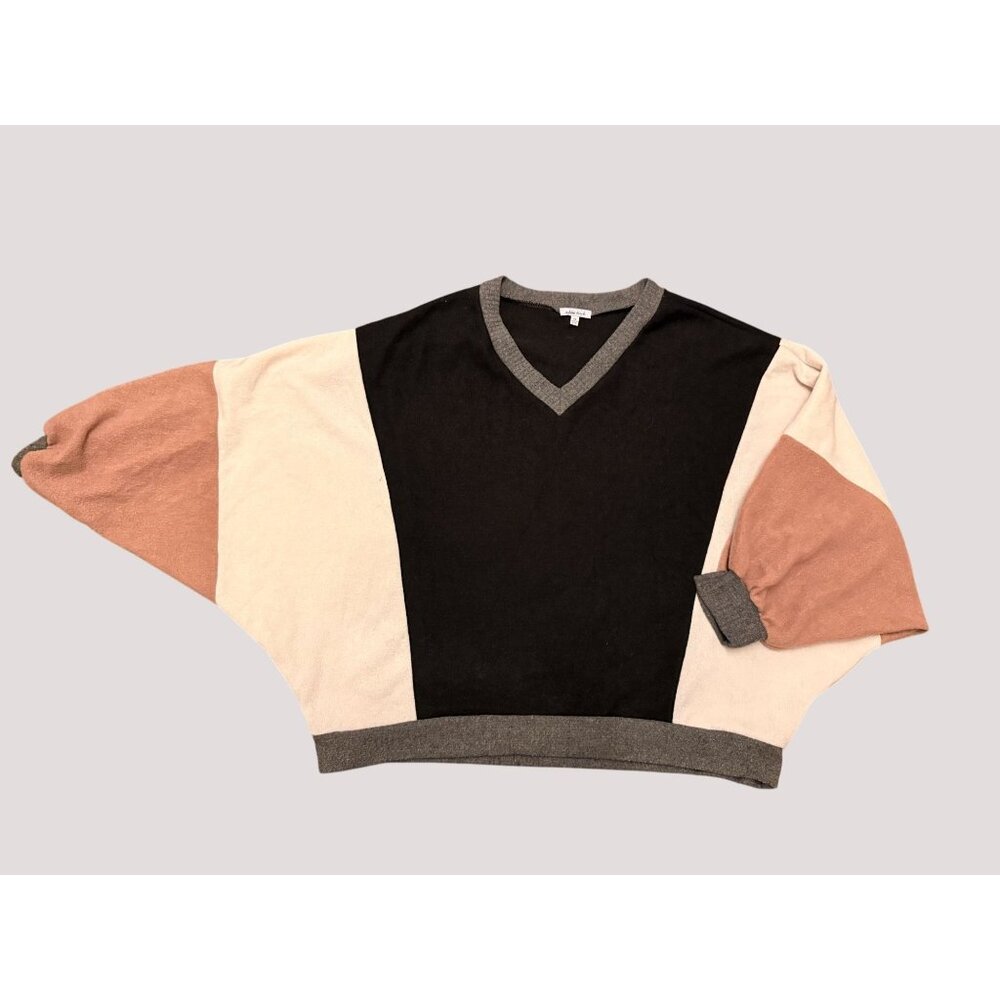 White Birch Colorblock Cozy Sweater XL Made In USA Tan Black Cream Gray